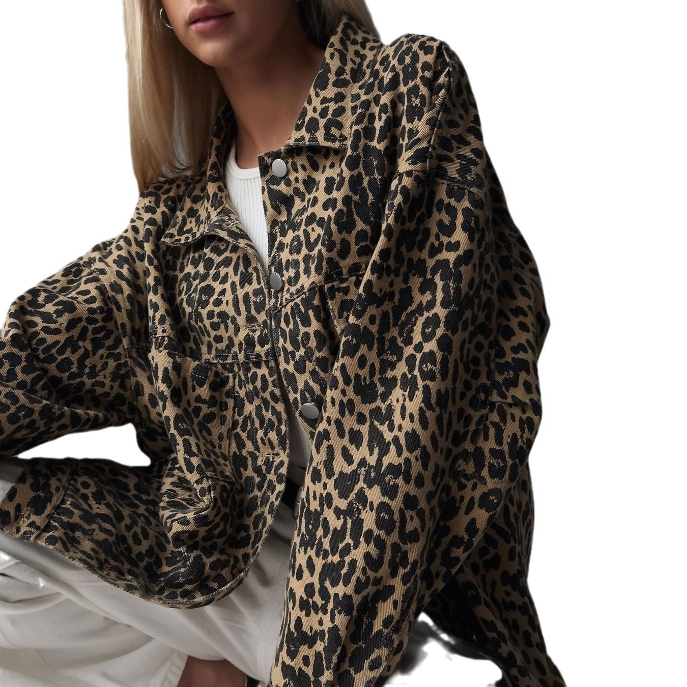 Women's Leopard Print Denim For Spring Loose Jackets