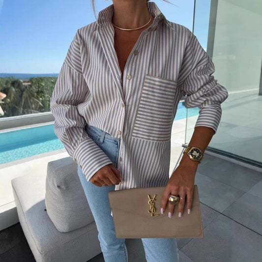 Women's Summer Loose Casual Shirt Striped Long Blouses