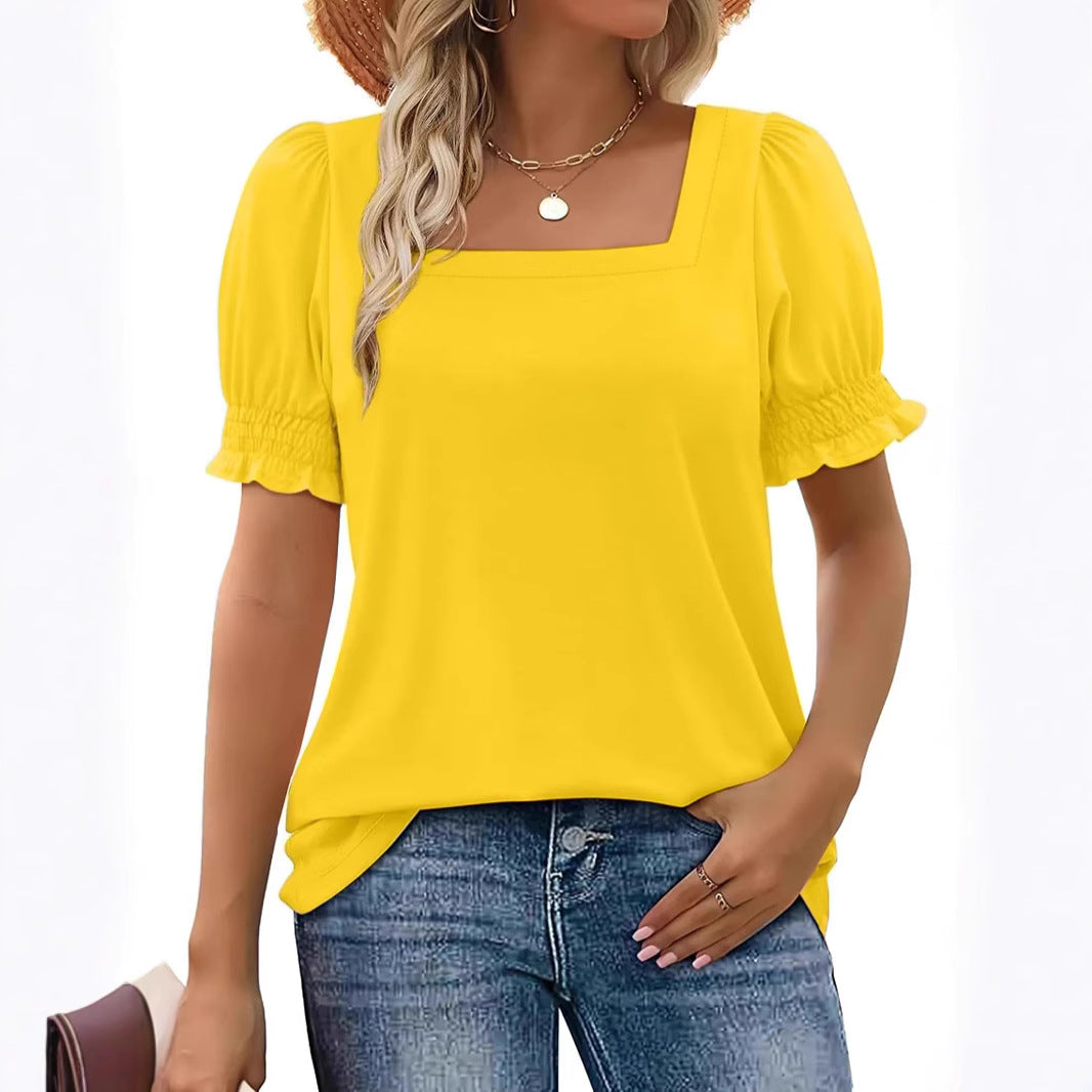 Fashion Simple Petal Sleeve Loose T-shirt Blouses