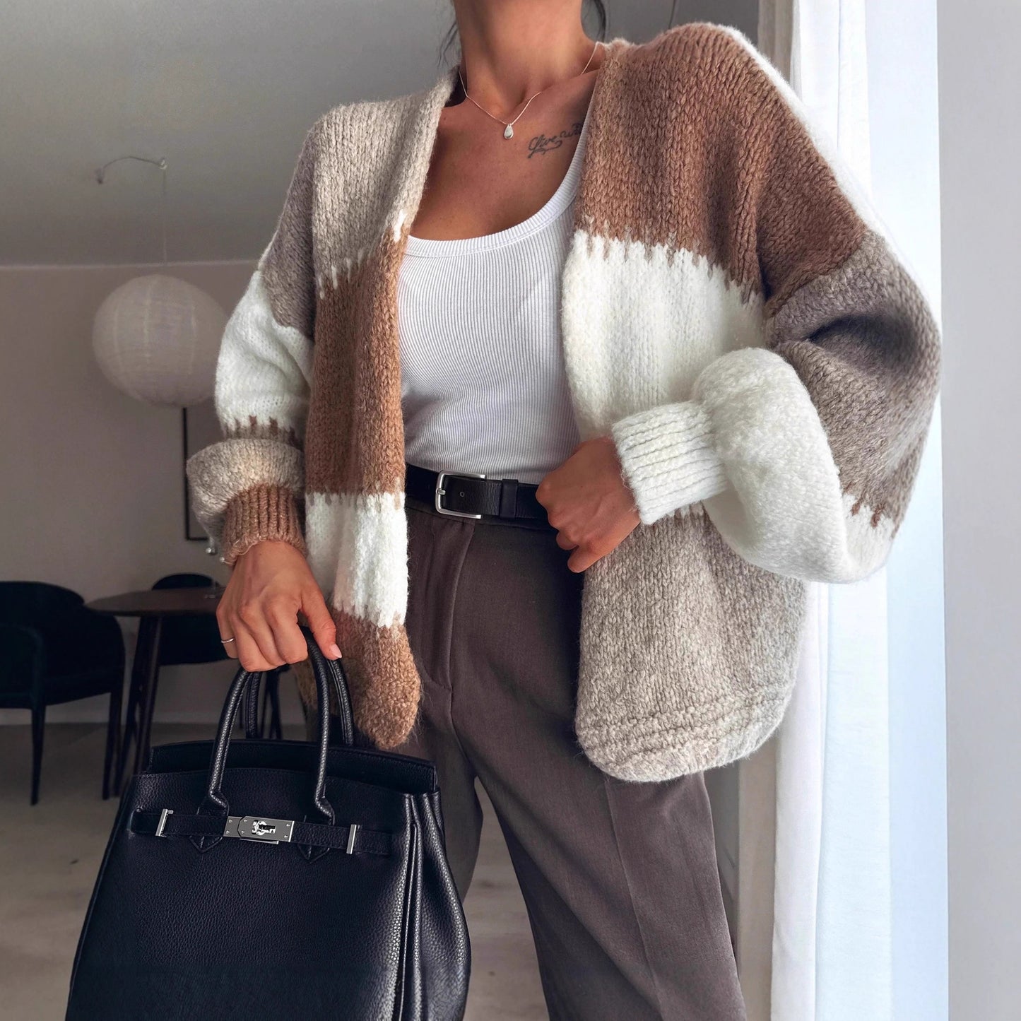 Thick Needle Rainbow Color Contrast Loose Sweaters