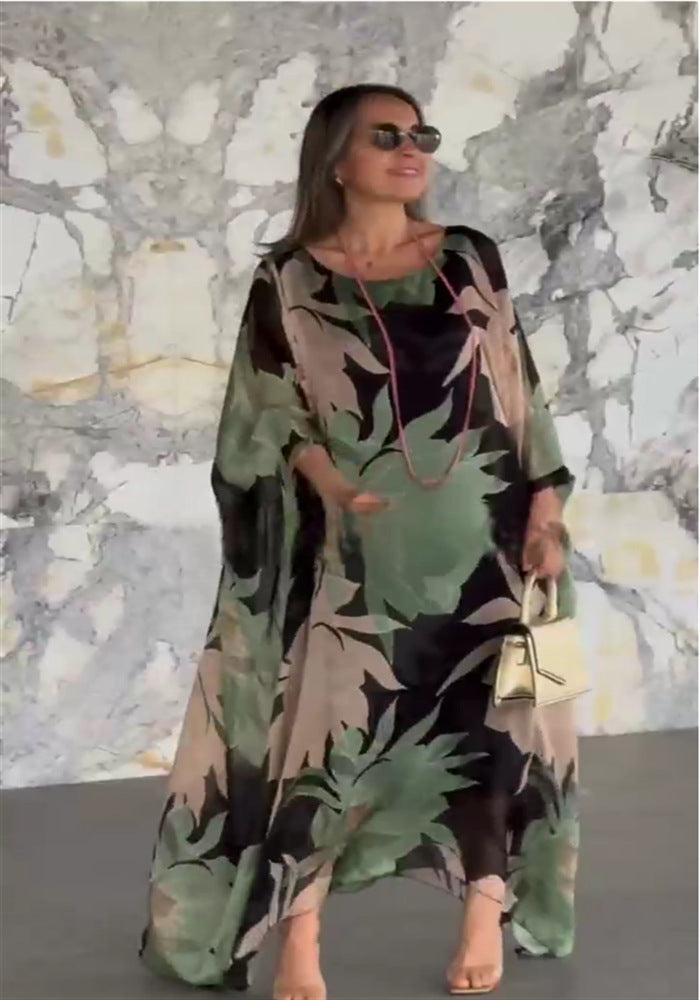 Women's Round Neck Long Sleeve Elegant Floral Dress