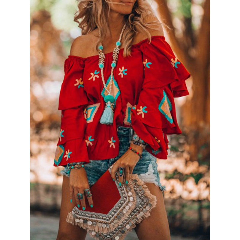 Women's Boho Long Sleeve Shirt Female Autumn Blouses