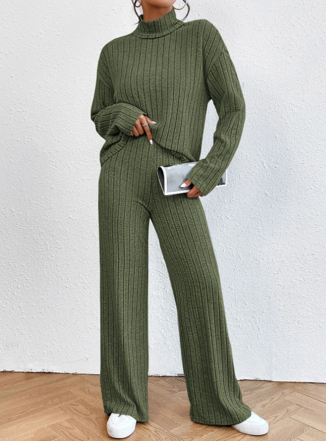 Women's Turtleneck Knitted Loose Trousers Two-piece Set Sweaters