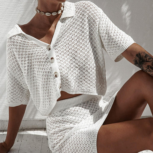 Women's Summer Short-sleeved Knitted Outfit Casual Fashion Two-piece Suits