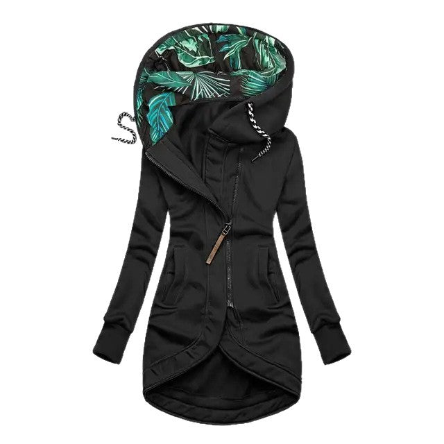 Women's Solid Color Fashion Zipper Printed Hooded Women's Sweater, Sweater