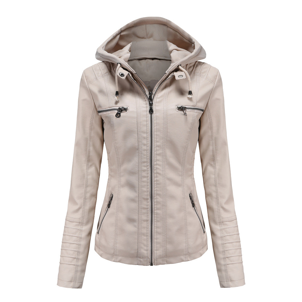 Women's Hooded Leather Two-piece Detachable Large For Jackets