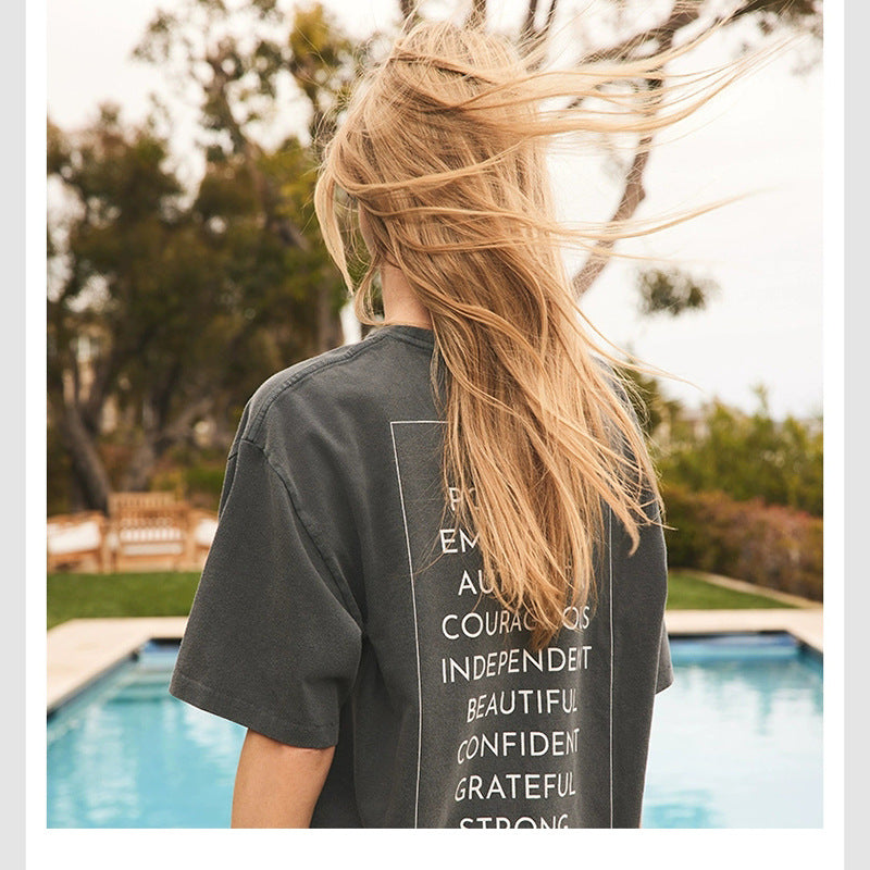 Women's Printing Wash Fried Color Distressed Black Gray Blouses