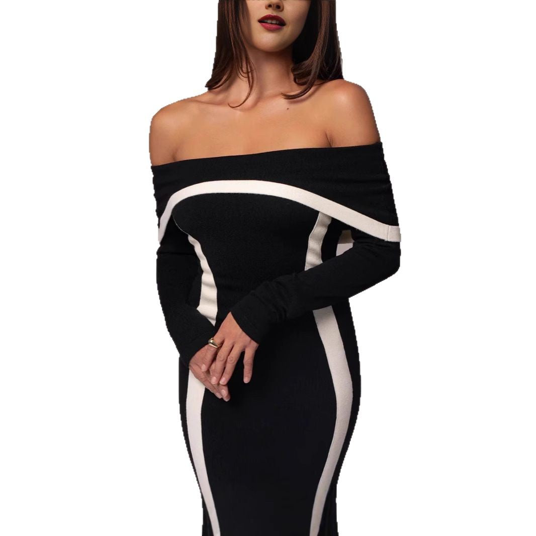 Women's Fashion Sexy Contrast Color Elegant Slim Sheath Dress