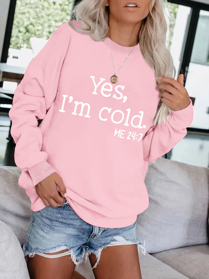 Women's Round Neck Slogan Pattern Trendy Long-sleeved Tops