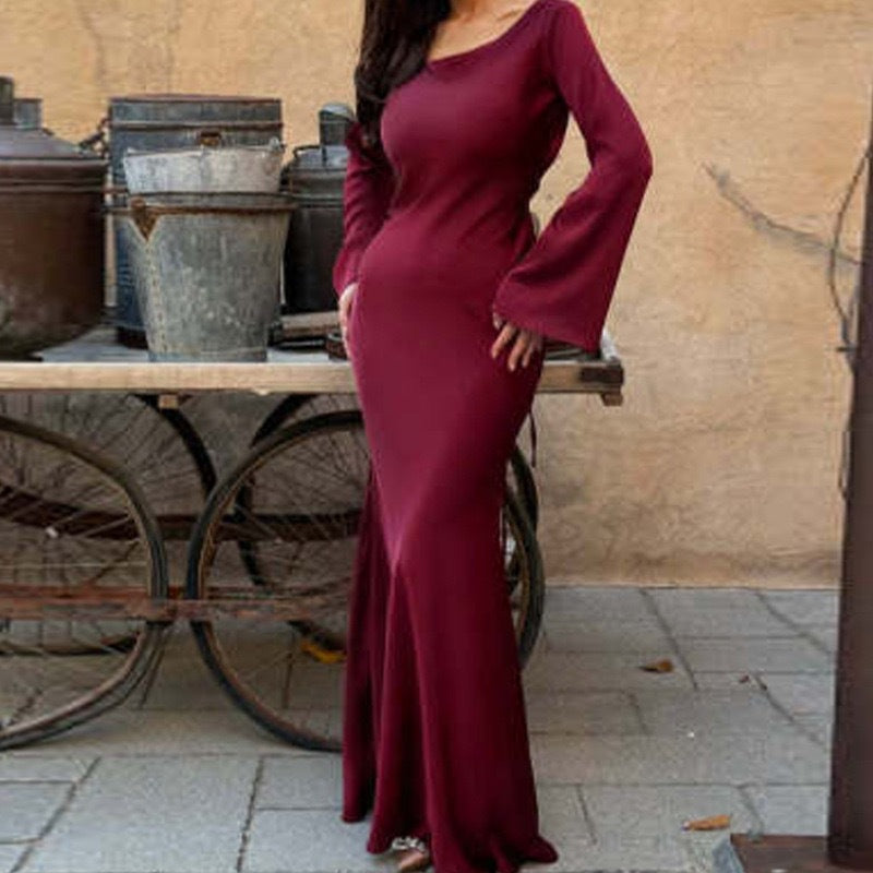 Women's Round Neck Long Sleeve National Style Temperament Dress