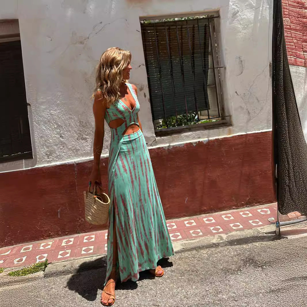 Printed Midriff Outfit Sexy Slim Fit Dresses