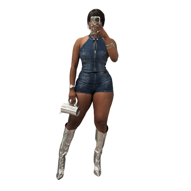 Stylish Unique Casual Denim Stretch One-piece Jumpsuits