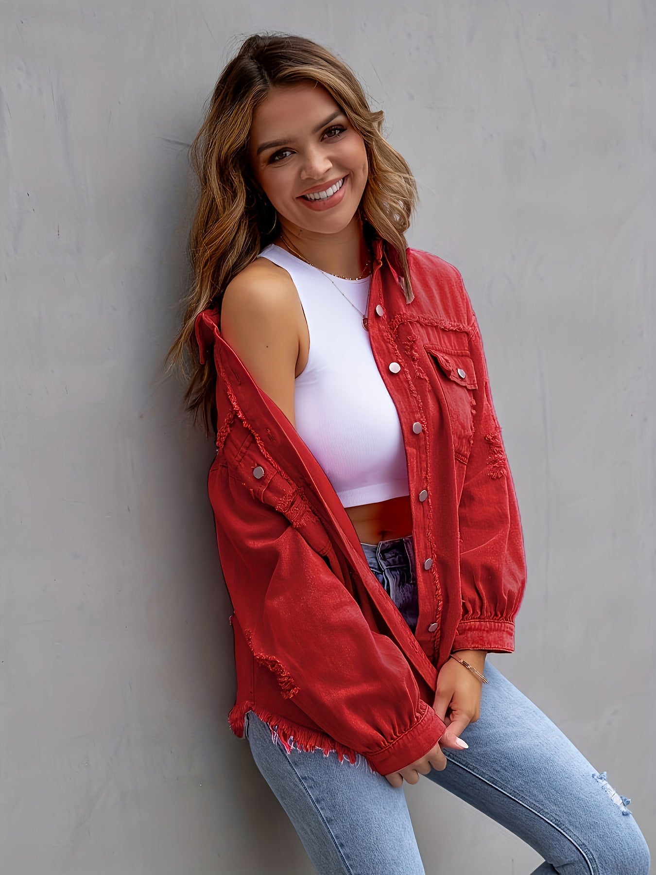 Women's Solid Color Loose Ripped Long Sleeves Jackets