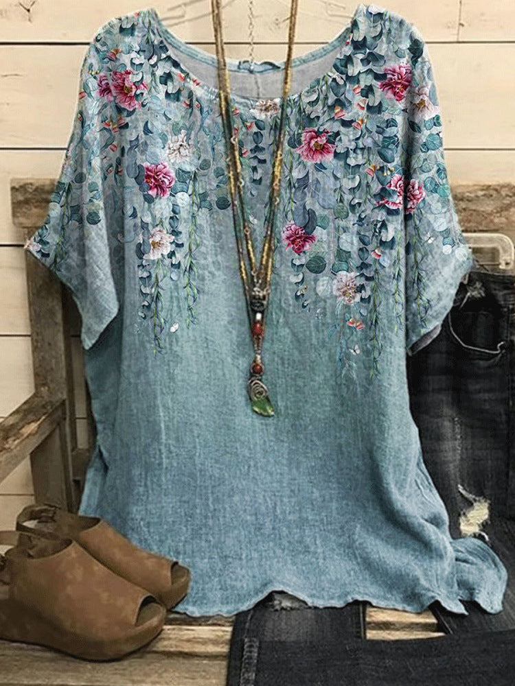 Women's Casual Loose Fashion Sleeve Elements Printed Blouses