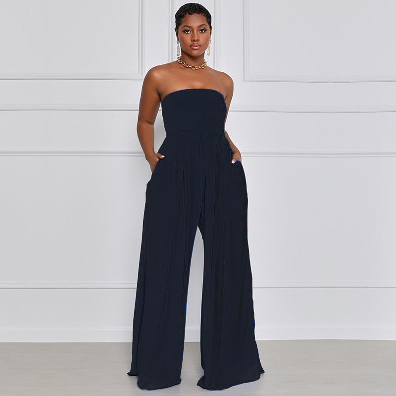 Women's Blue Wide Leg Leisure Chiffon High Pants