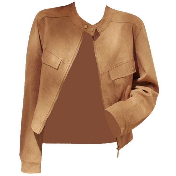 Women's Retro Stand Collar Suede Autumn Fashion Shorts