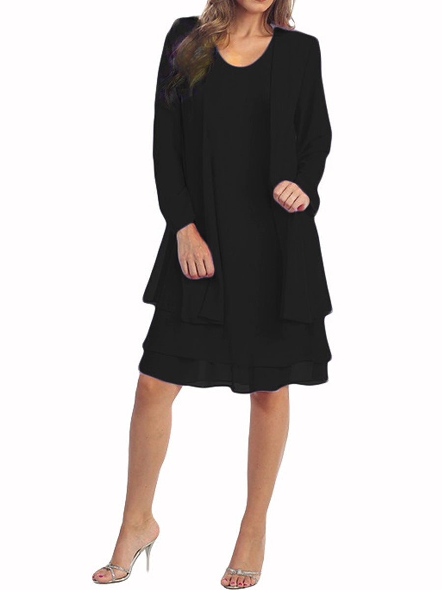 Women's Spring Chiffon Stitching Long Sleeve Mid-length Dresses