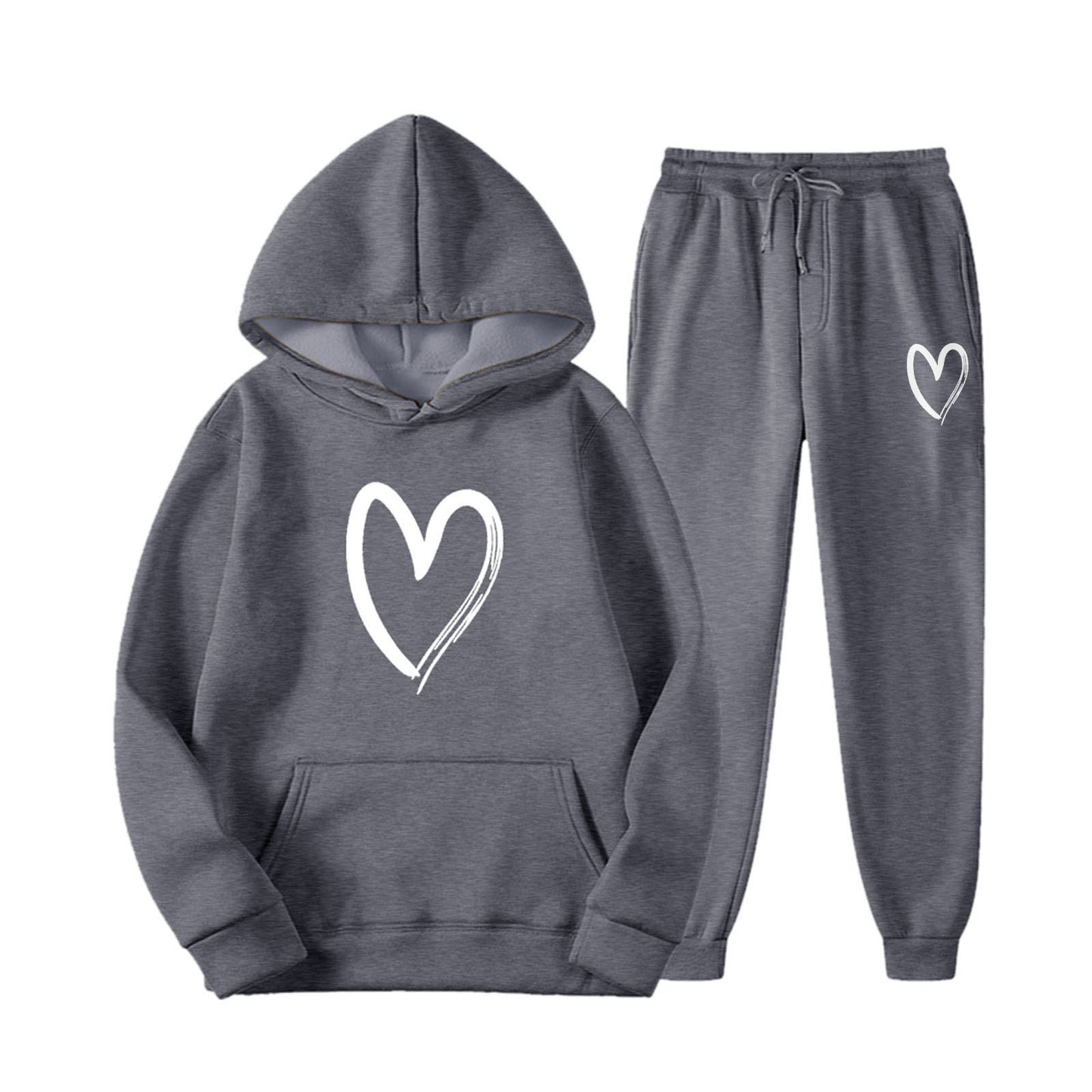 Women's Sports Printed Heart-shaped Solid Color Set Fashion Casual Suit