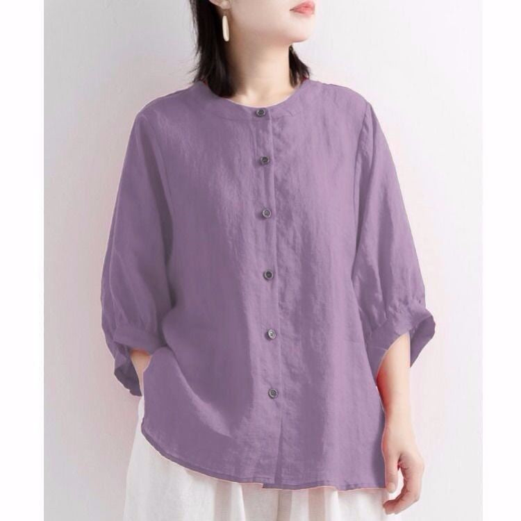 Women's Summer Cotton Shirt Lantern Sleeve Retro Blouses
