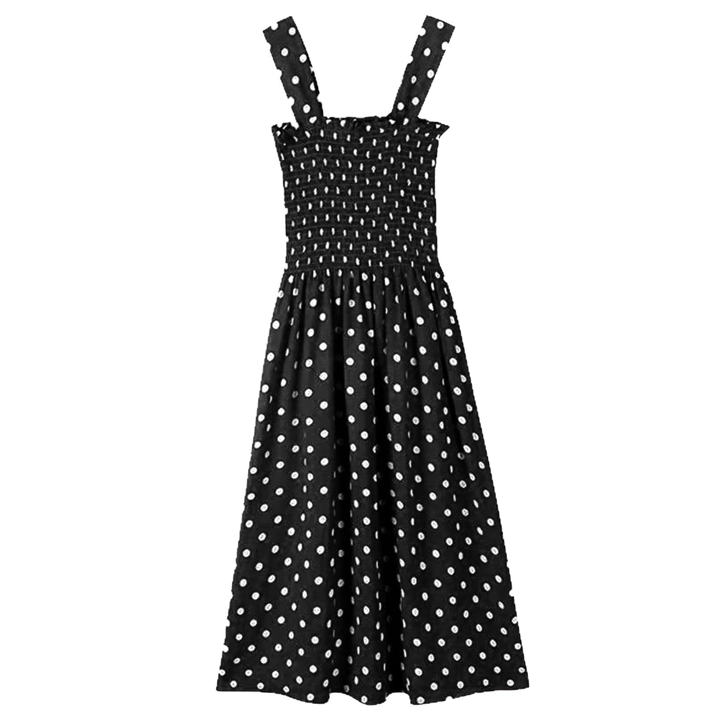 Women's Red Inner Strap Summer Mid-length Polka Dress