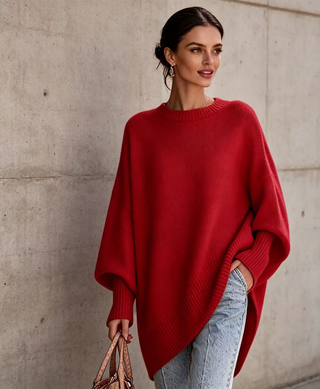 Women's Neck Pullover Loose Lazy Style Solid Women's Sweater