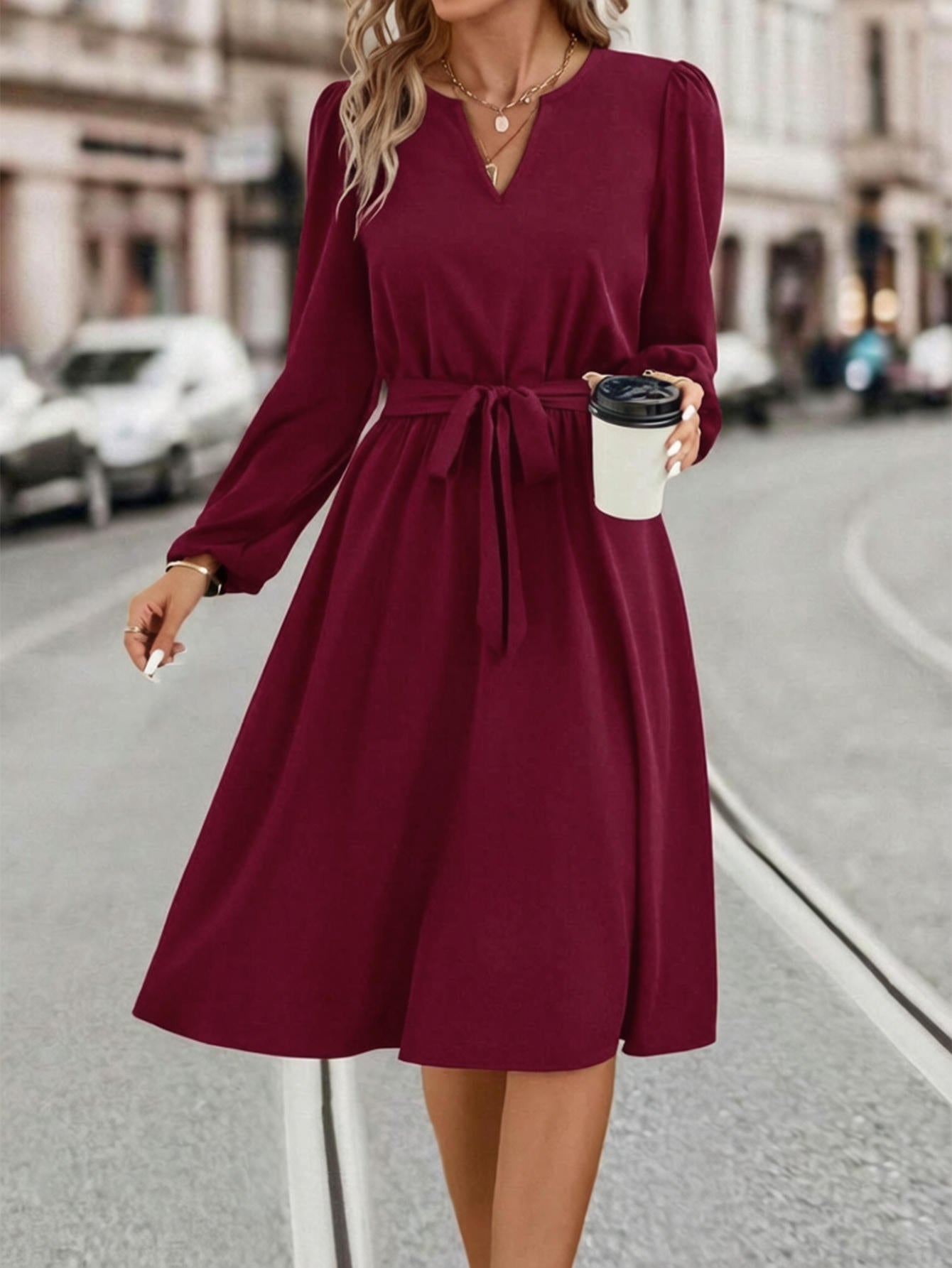 Fashion Women's Long-sleeved Small Lace Up Dress