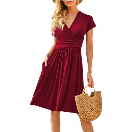 Women's Sleeve Printed Pocket Mid-length Dress Dresses