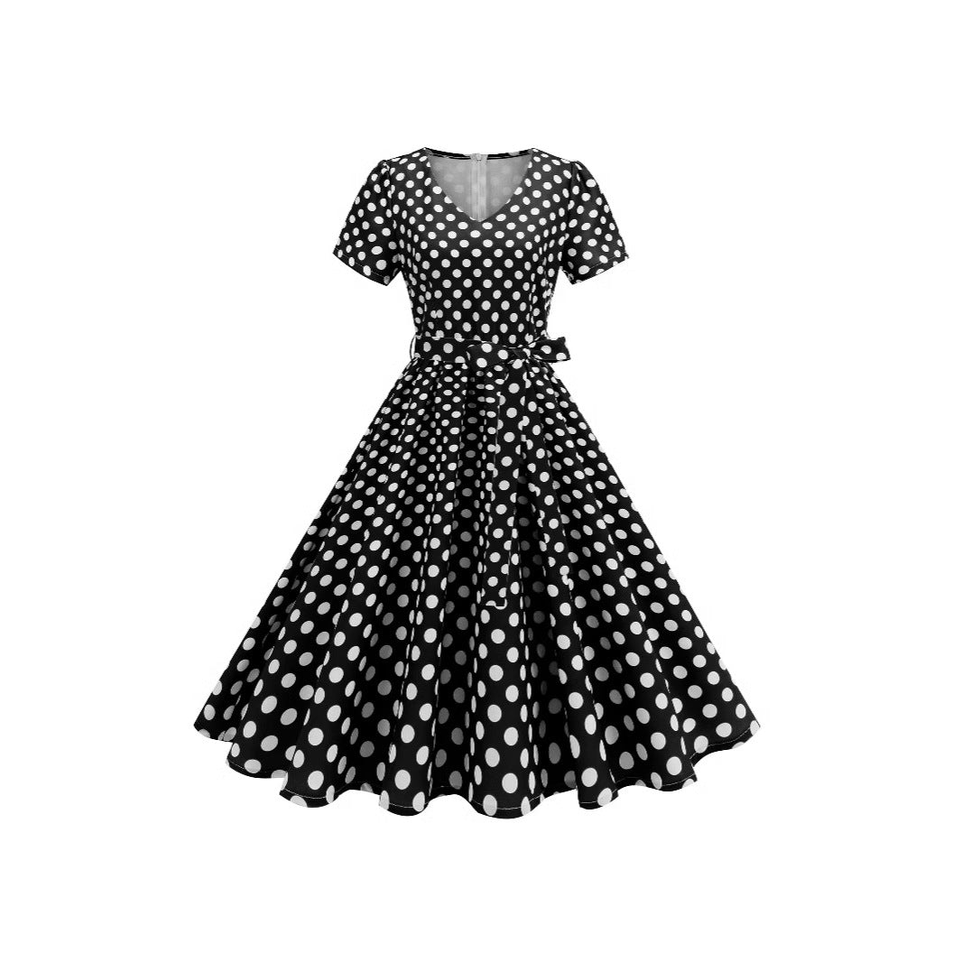 Long Dress Hepburn Style Swing Polka Dresses