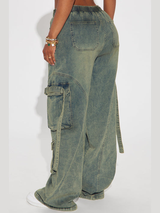 Trendy Street Overalls Loose Wide Leg Jeans
