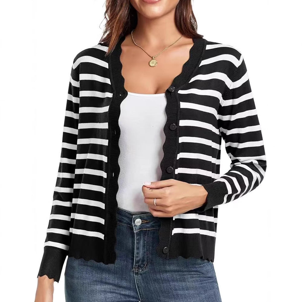 Ruffle 9-point Sleeve Thin Fashion Knitted Women's Sweater