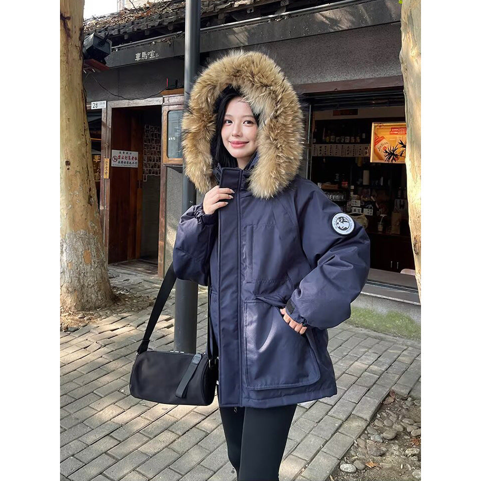 Women's Master's Large Fur Collar Labeling Parka Thickened Coats