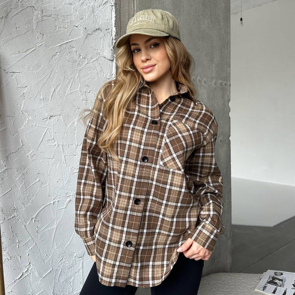 Women's Shirt Fashionable Plaid Mid-length Casual Temperament Coats