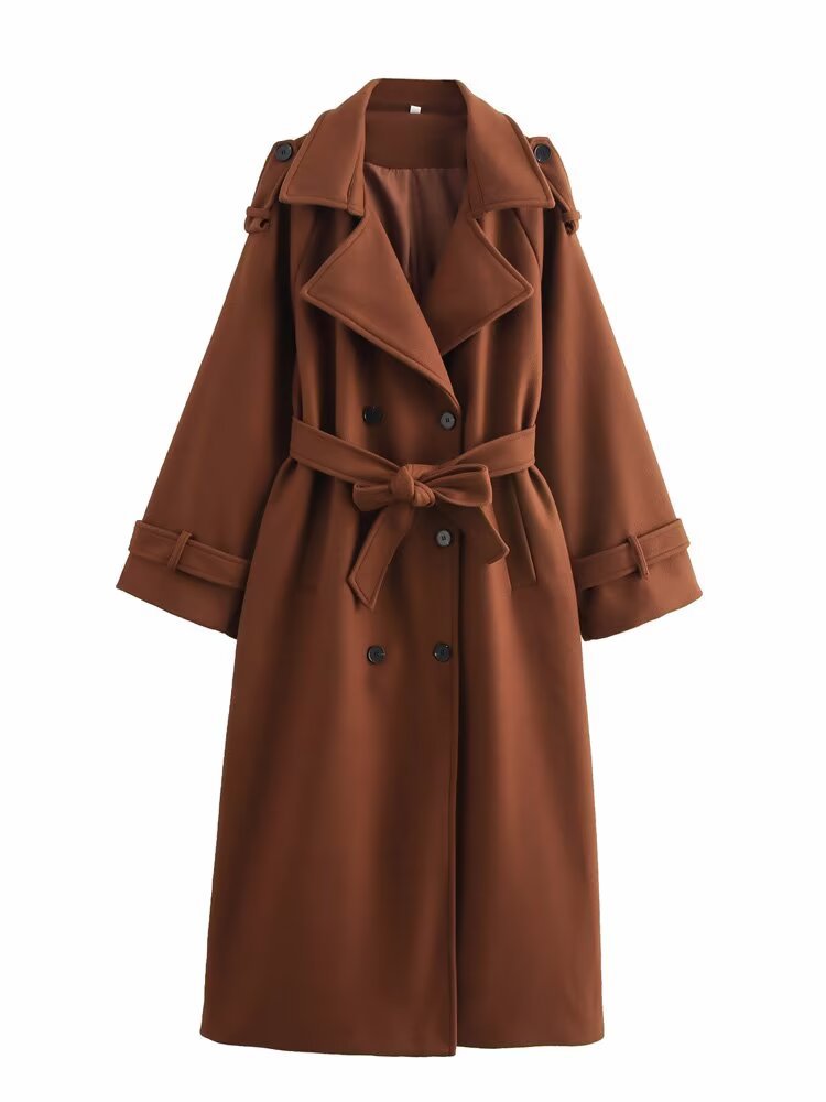 Women's Fashion Casual With Belt Long Woolen Coats