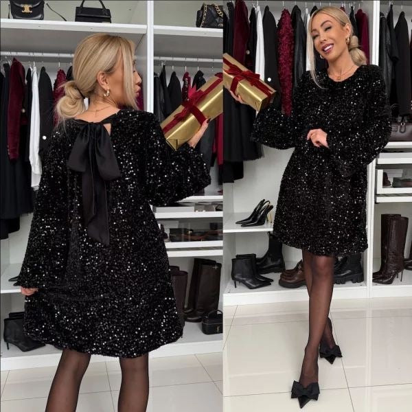 Women's Fashion Sexy Sleeve Sequined Backless Long Sequins Dress Dresses