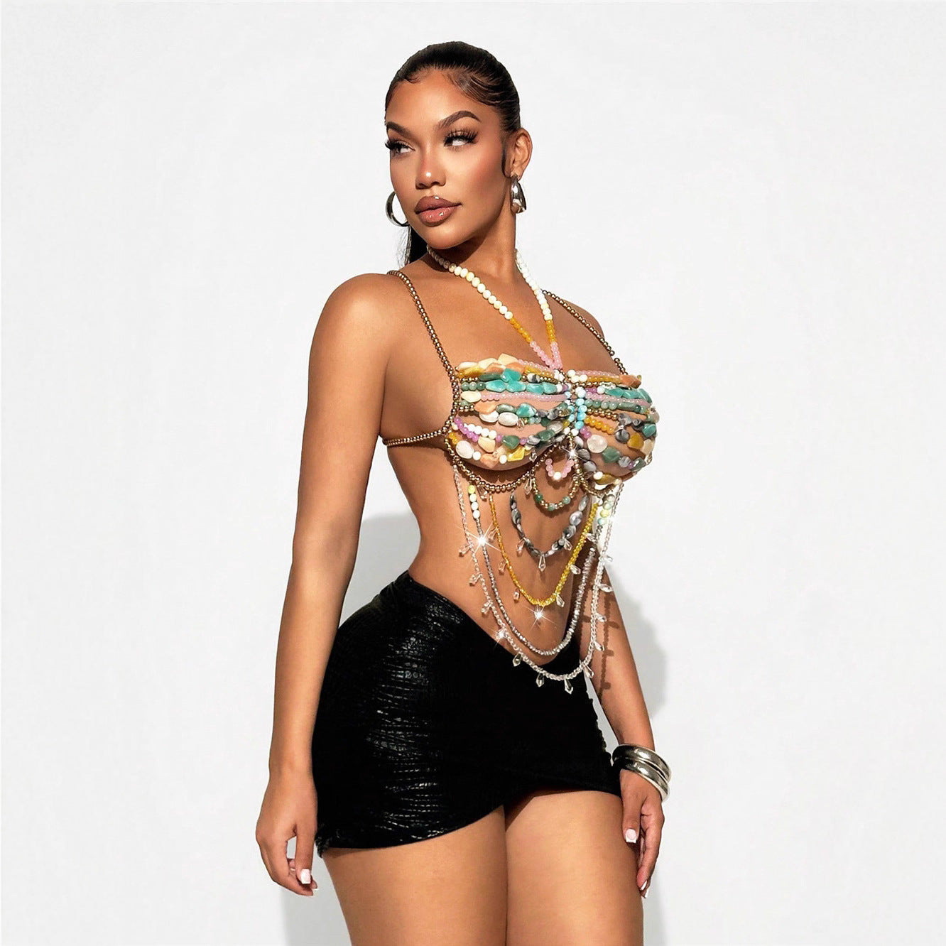 Backless Colored Gem Body Chains Halter Tops