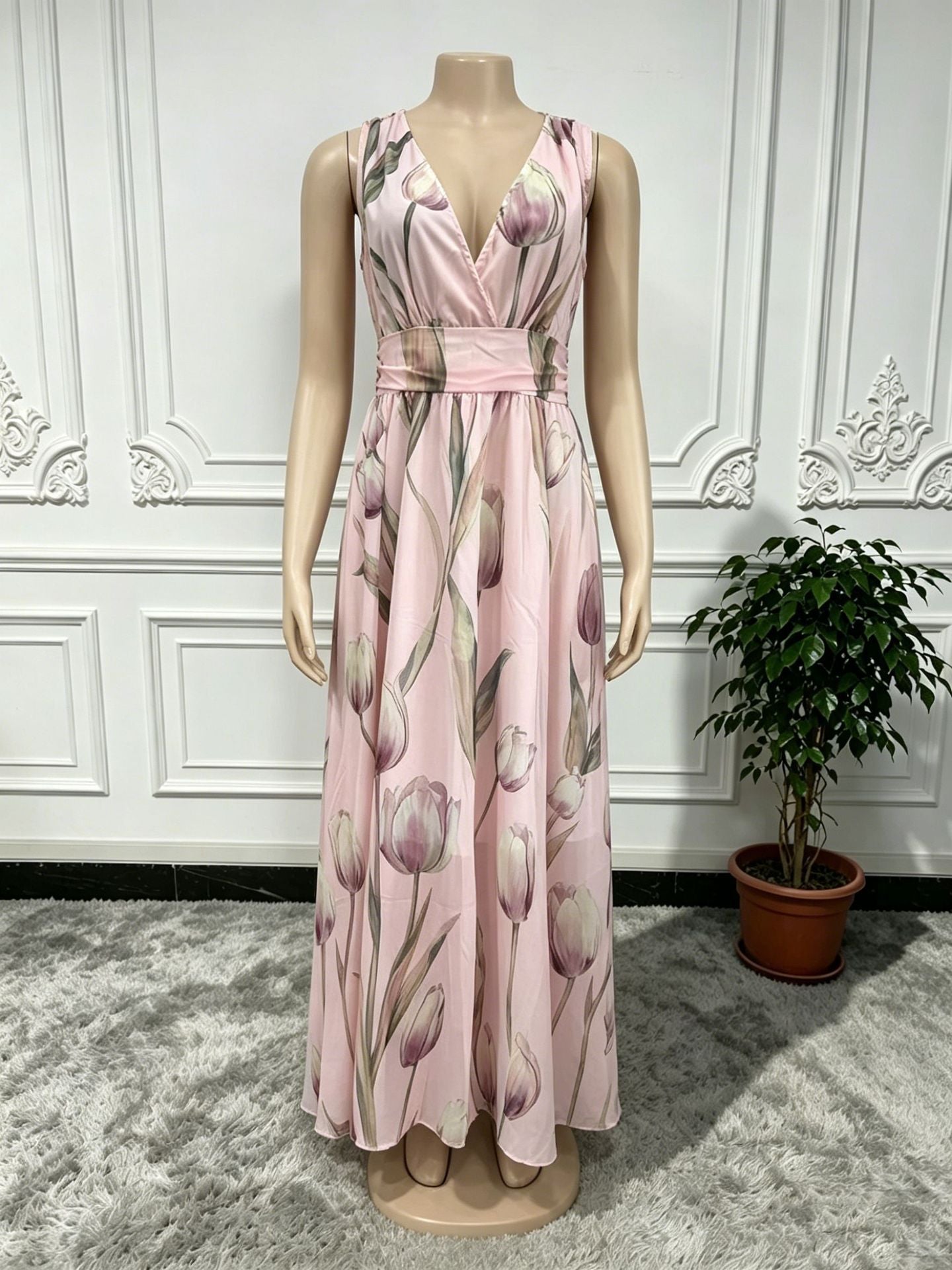 Color Source Sleeveless Encrypted Chiffon Printed Dress