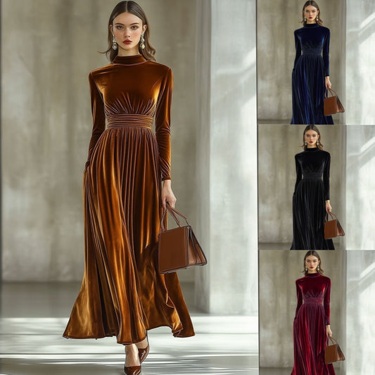 Women's Long-sleeved Waist Slimming Graceful Long Expansion Female Dress