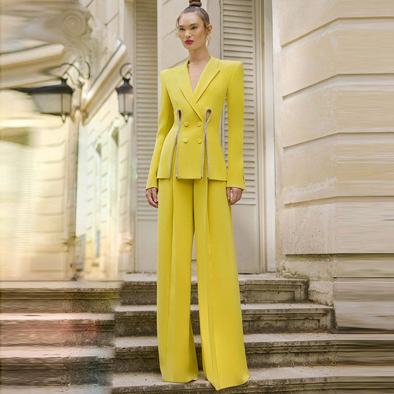 Graceful Fashionable Diamond Strip Split Two-piece Suits