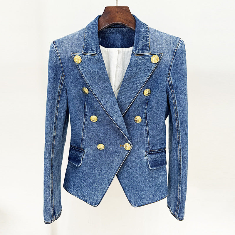 Beautiful Elegant Slim Double-breasted Washed Denim Blazers