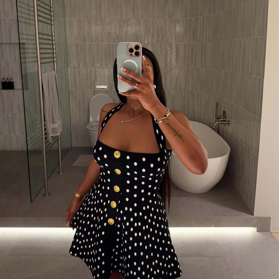 White Polka Dot Knitted Backless Halter Dresses