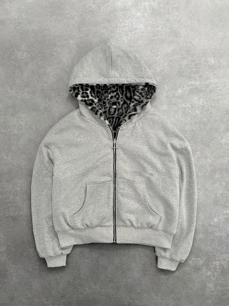 Double-sided Wearable Vintage Leopard Print Hoodie Sweaters