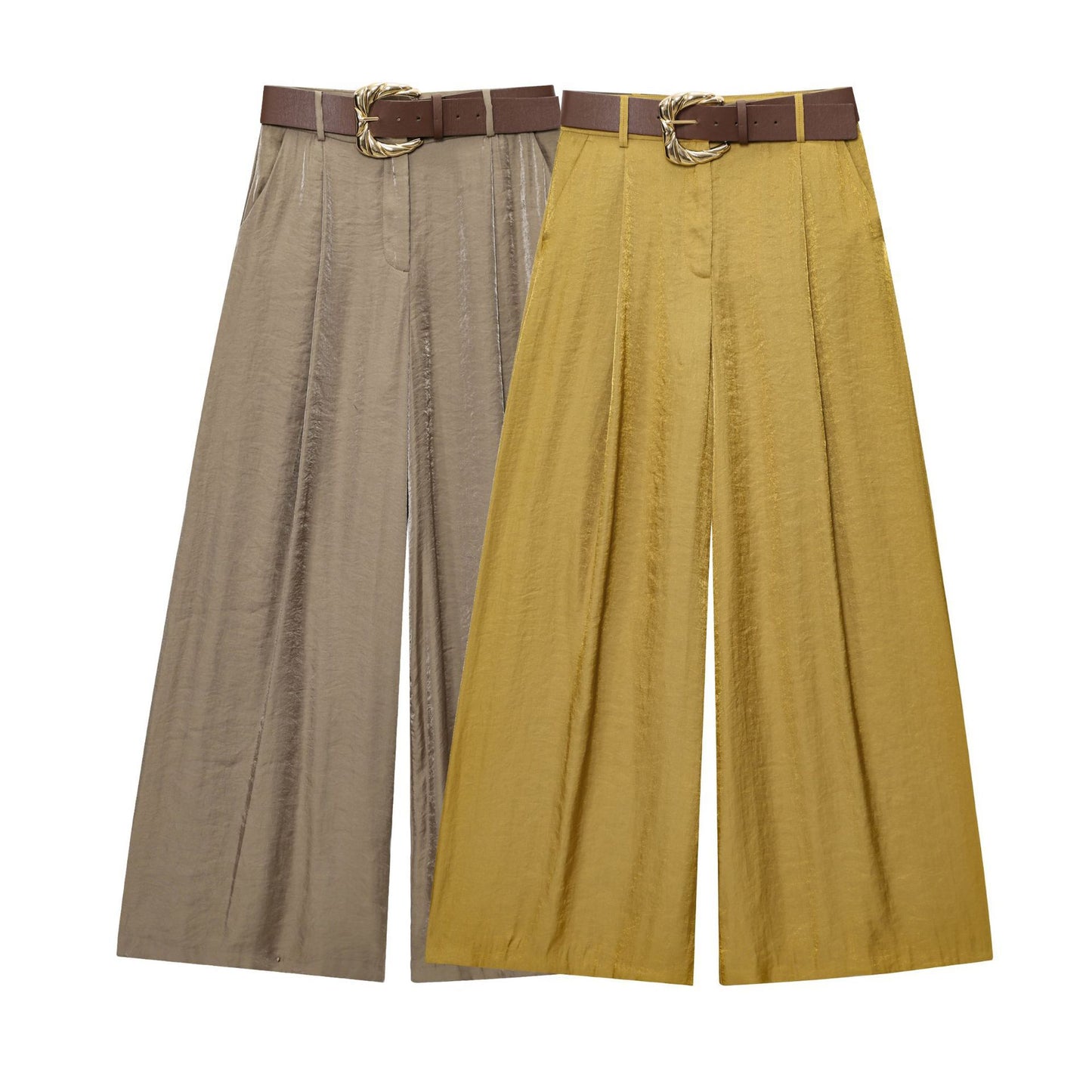 Women's Autumn Fashion With Belt Silk Satin Pants