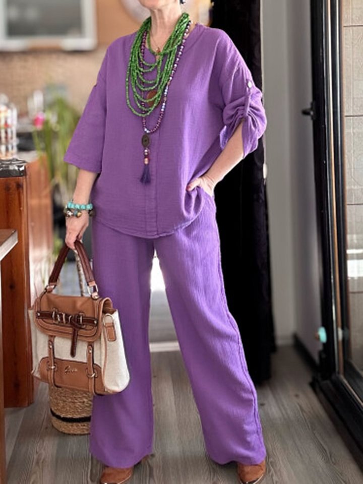 Women's Cotton Linen Loose Two-piece Half Sleeve Fashion Casual Suit