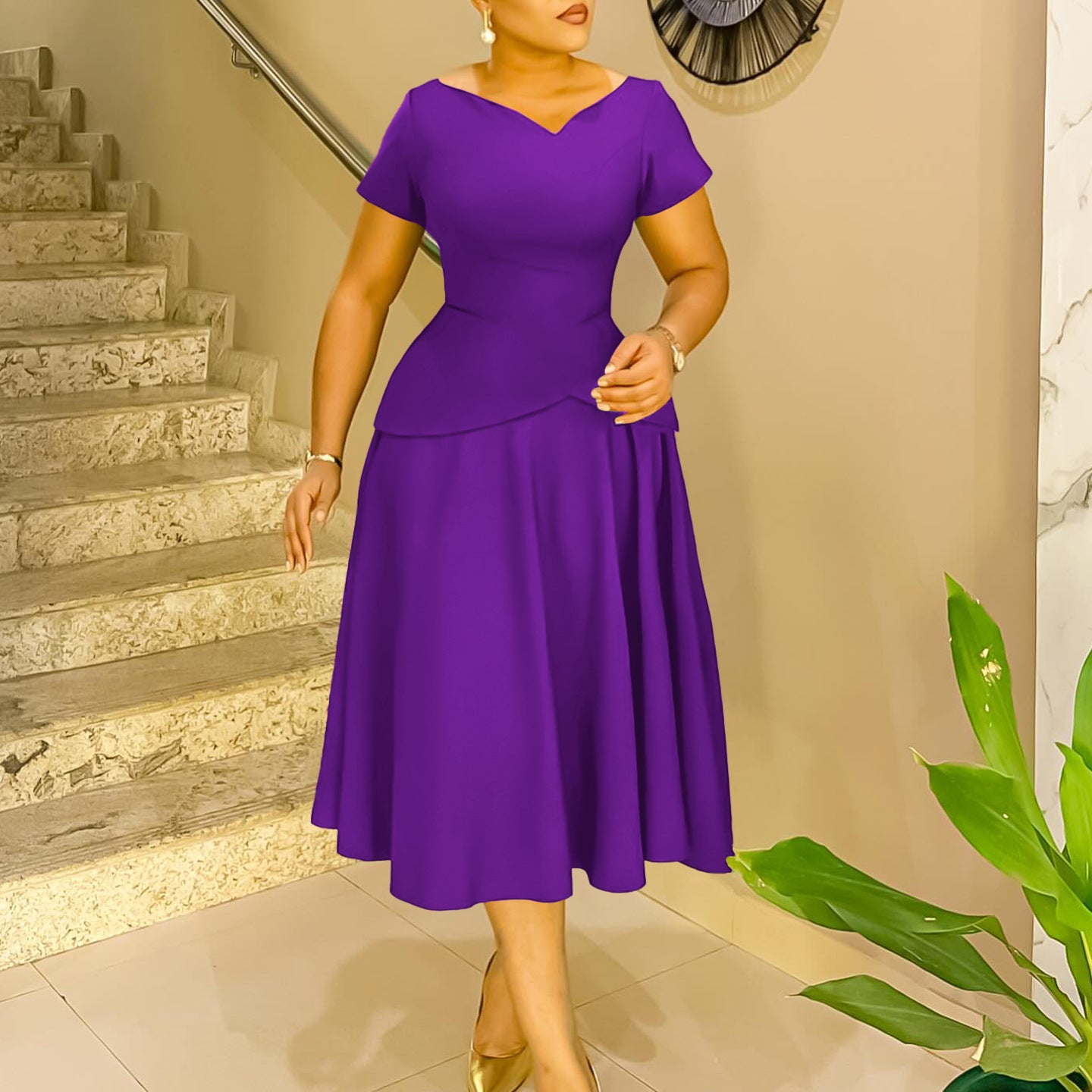 Summer Fashion Solid Color Sleeve A- Line Large Swing Dress
