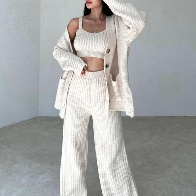 Fashion Solid Color Button Trousers Three-piece Suits