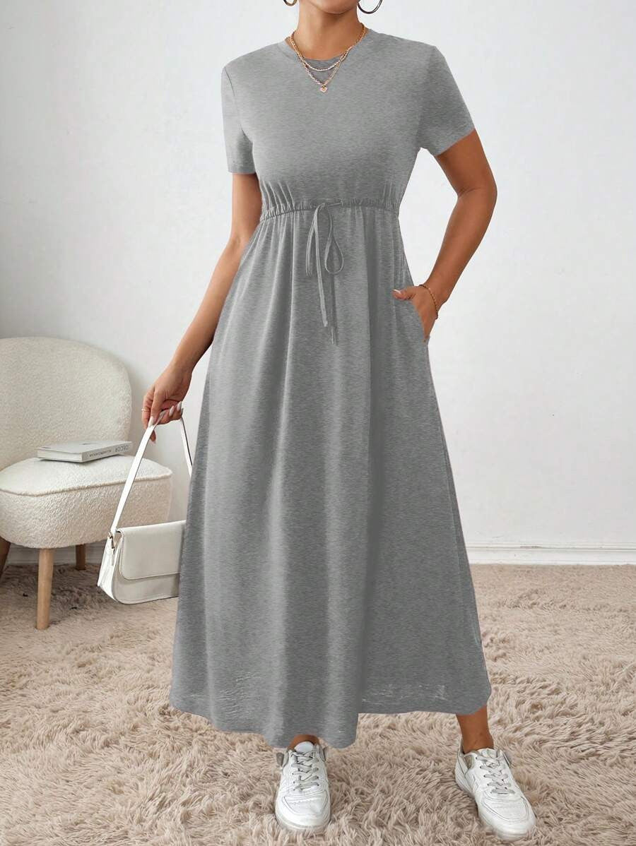 Women's Neck Solid Color Sleeve Drawstring Waist Shorts