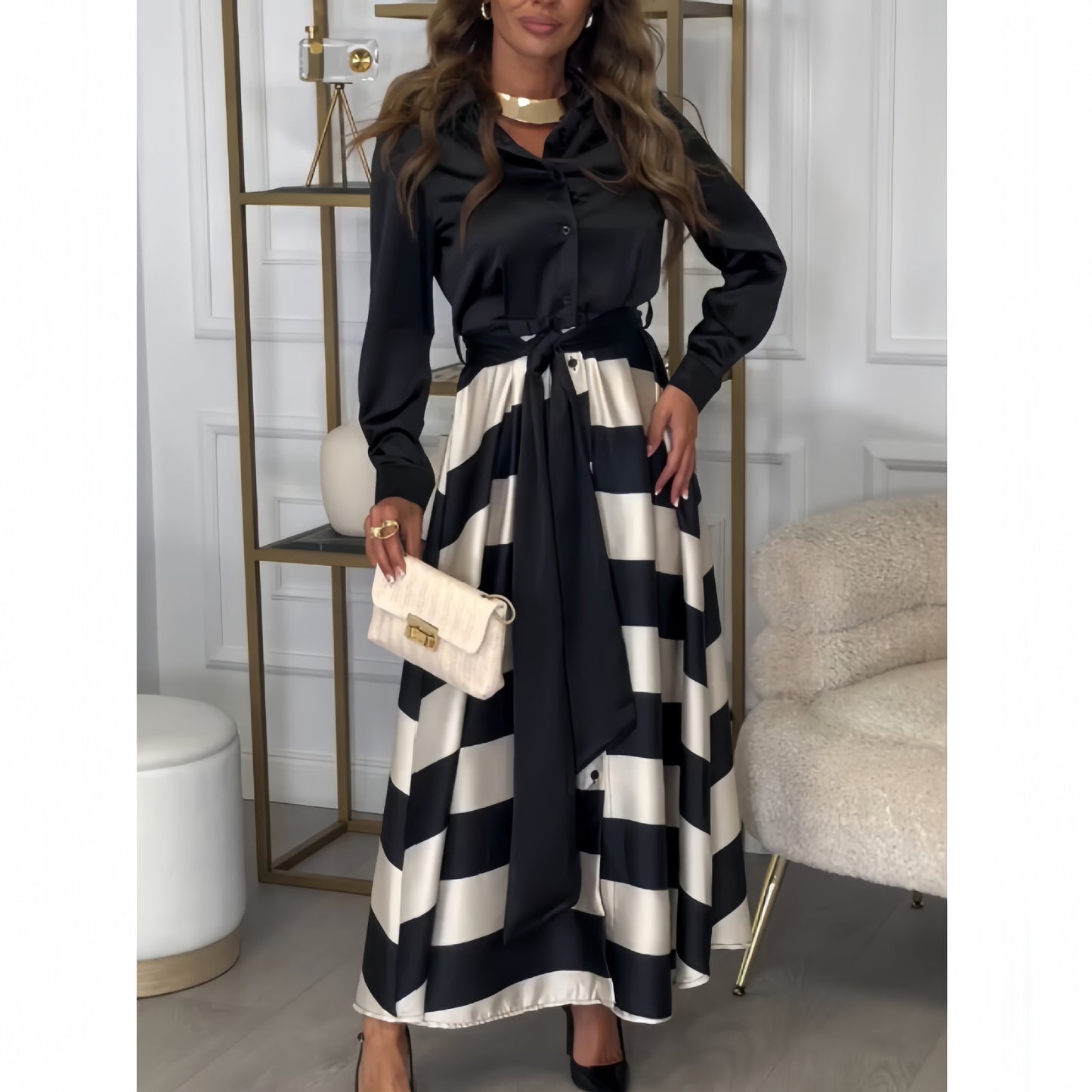 Women's Autumn Fake Two-piece Long Sleeve Shirt Dresses