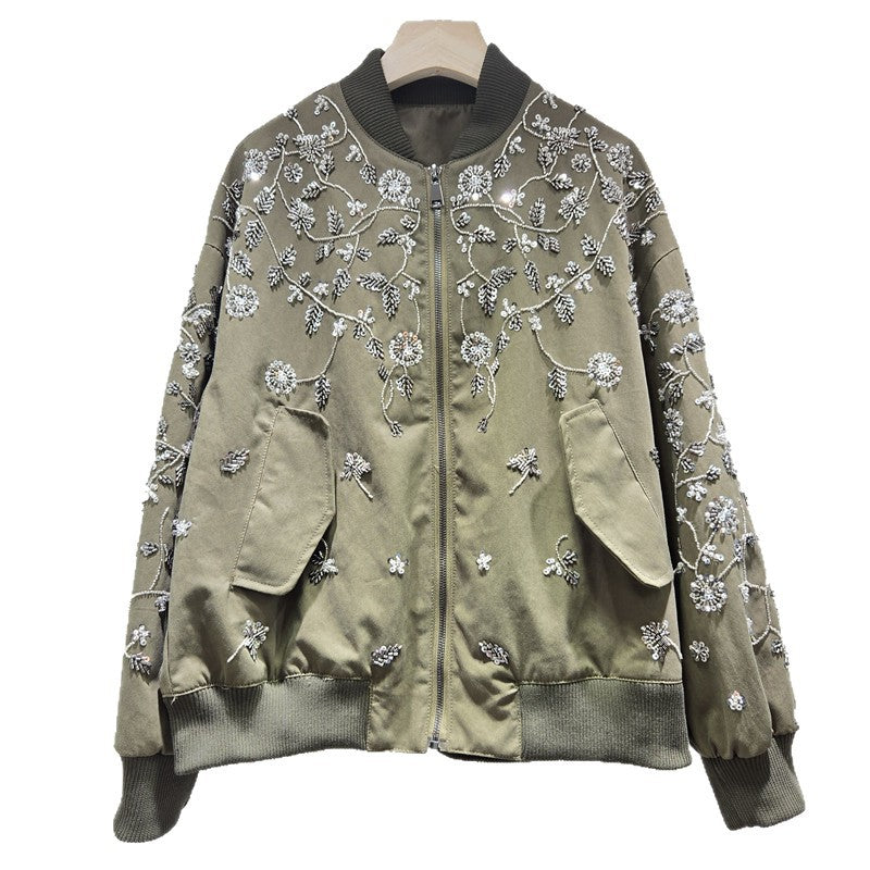 Beaded Embroidery Flower Baseball Fashionable Slimming Coats