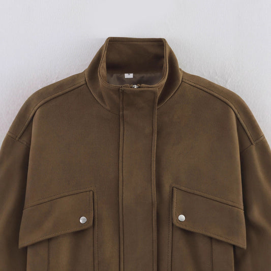 Women's Autumn Simple Casual Suede Zipper Ornament Jackets