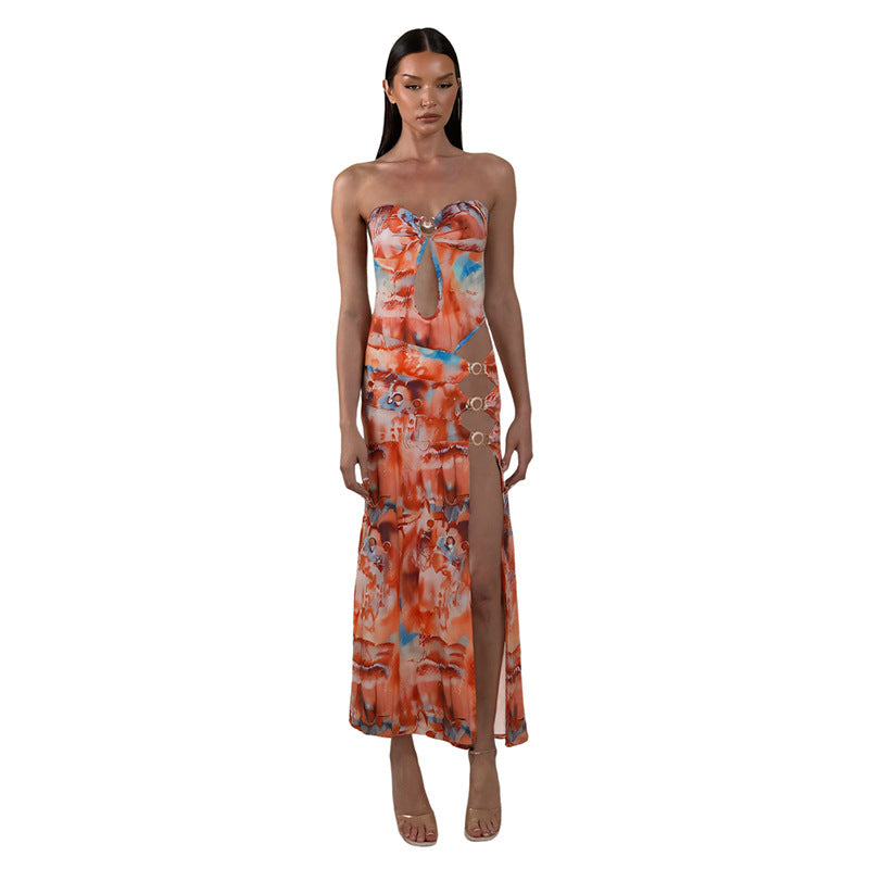 Women's Slim Fit Side Slit Printed Tube Tops